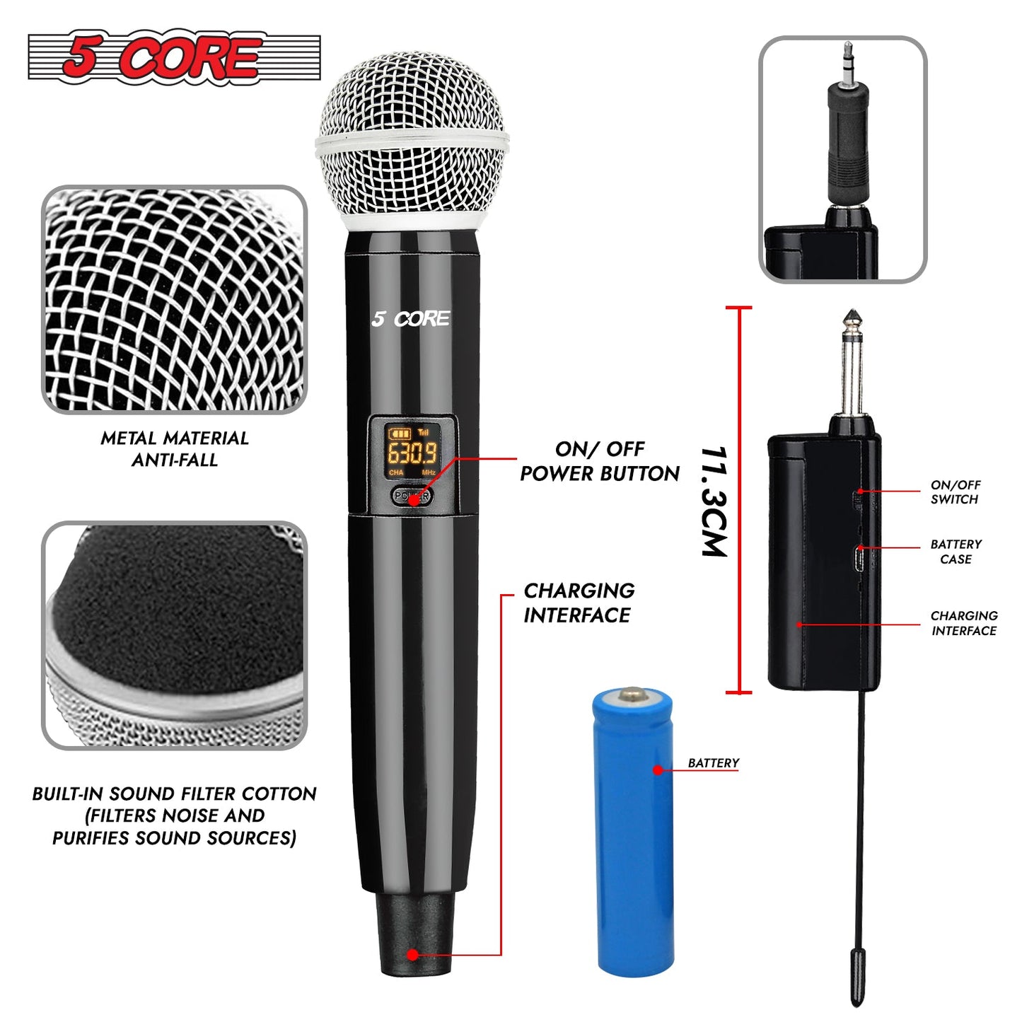 5Core Wireless Microphones VHF Microfonos Inalambricos Professional Handheld Cordless Mic-3