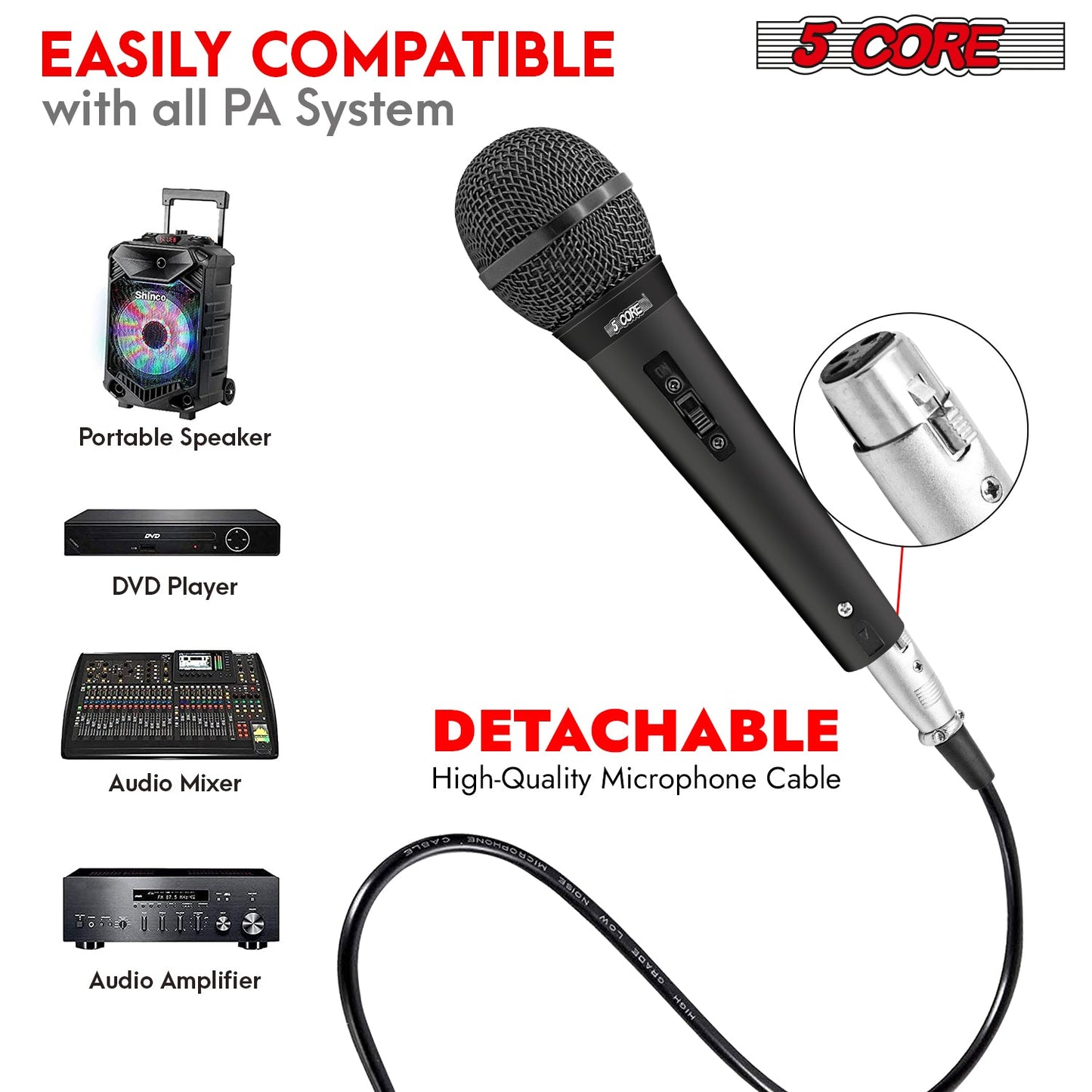 5Core XLR Microphone Dynamic Mic Karaoke Singing Studio Mics Handheld Microfono-3